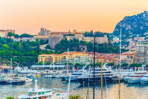 Casco Antiguo Mónaco Con Vistas Puerto Hercule Durante Sol —  Fotos de Stock