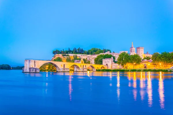 Vista Atardecer Del Paisaje Urbano Aviñón Con Palais Des Papes — Foto de Stock