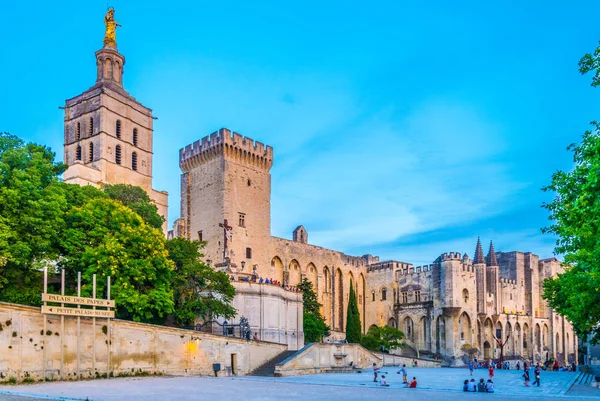 Vista Pôr Sol Palais Papes Catedral Avignon Franc — Fotografia de Stock