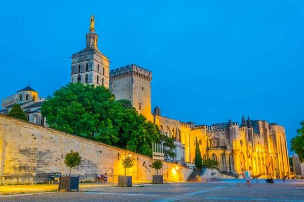 Widokiem Zachód Słońca Palais Papes Katedry Avignon Frank — Zdjęcie stockowe