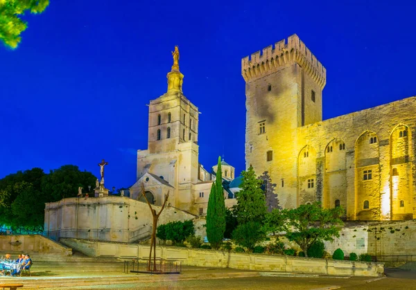 Zonsondergang Van Palais Papes Kathedraal Avignon Franc — Stockfoto