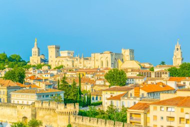 Cityscape Avignon Palais des Papes ve katedral Our Lady, Frangı