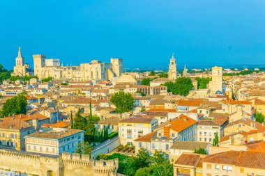 Cityscape Avignon Palais des Papes ve katedral Our Lady, Frangı
