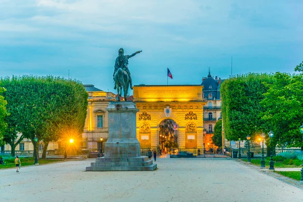 Solnedgång Utsikt Över Promenade Peyrou Domineras Statyn Kung Louis Xiv — Stockfoto