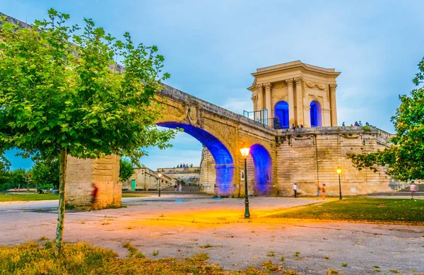 Coucher Soleil Sur Aqueduc Saint Clément Montpellier Franc — Photo