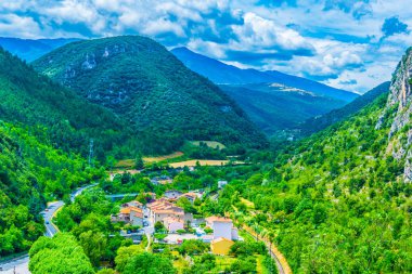 Aerial view of Villefranche de Conflent village in Franc clipart