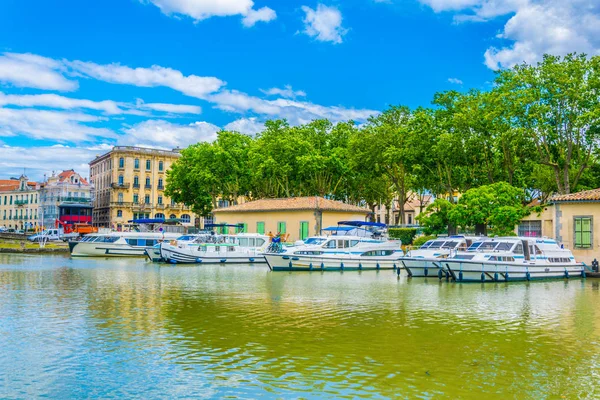 Tourist Boat Mooring Canal Midi Center Carcassonne Franc — Stock Photo, Image