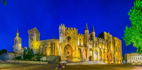 Vista Pôr Sol Palais Papes Catedral Avignon Franc — Fotografia de Stock