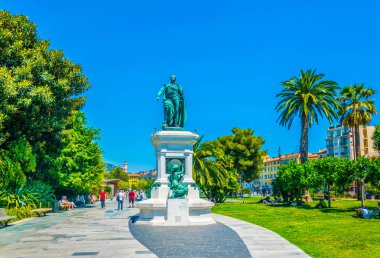 Nice, Fransa, 11 Haziran 2017: Heykel, Andre Massena, park mesire du paillon Nice, Frangı