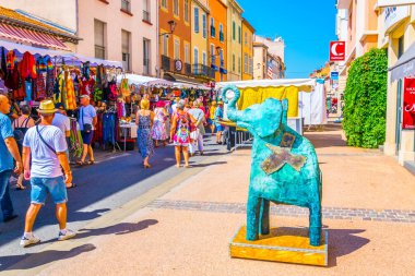 FREJUS, FRANCE, JUNE 16, 2017: View of a street market in Frejus, Franc clipart