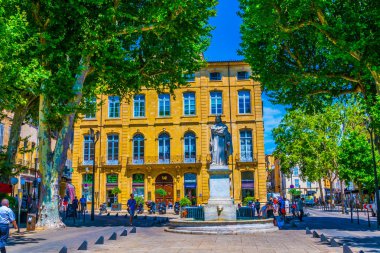 AIX-EN-PROVENCE, FRANCE, JUNE 18, 2017: statue of King Roi Renee situated at the top of the main Cours Mirabeau at Aix-en-Provenc clipart