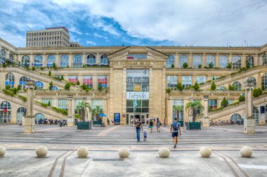 MONTPELLIER, FRANCE, JUNE 25, 2017: Le polygone shopping mall ar Place Paul Bec in the Antigone district in central Montpellier, Franc clipart