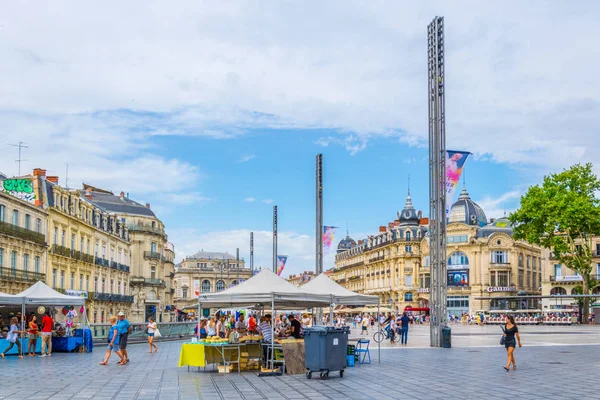 Montpellier Francia Junio 2017 Gente Está Paseando Por Plaza Comedia — Foto de Stock