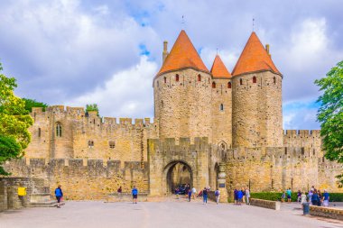 Carcassonne, Fransa, 28 Haziran 2017: Porte eski şehir, Carcassonne için Frangı önde gelen Narbonnaise