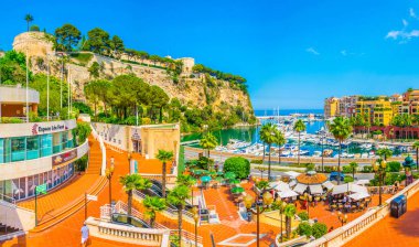 MONACO, MONACO, JUNE 17, 2017: Old town of Monaco viewed from Port de Fontvieille clipart