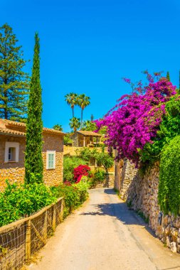 İspanyol şehrin Deia Mallorc, dar bir sokakta