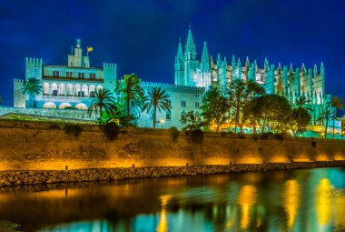 Night view of Catedral de Mallorca, Spai clipart