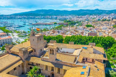 Aerial view of Palma de Mallorca with Almudaina palace, Spai clipart