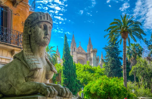 Sphinx Statue Cathedral Palma Mallorca Spai — Stock Photo, Image