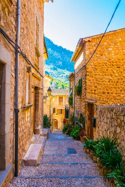 Eine Enge Straße Spanischen Dorf Fornalutx Bei Mallorc — Stockfoto