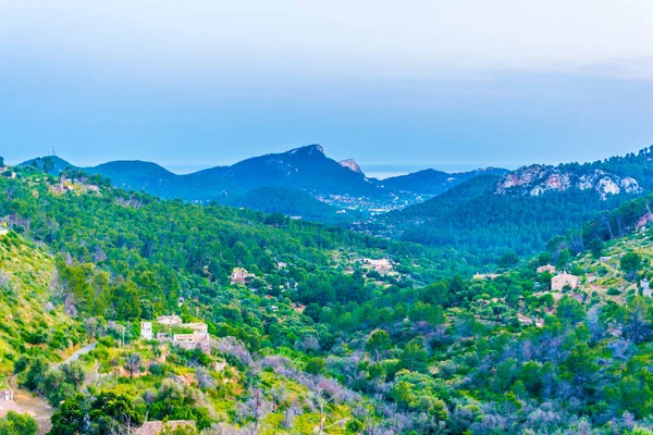 Zachód Słońca Widok Pasmo Górskie Serra Tramuntana Majorce Spai — Zdjęcie stockowe