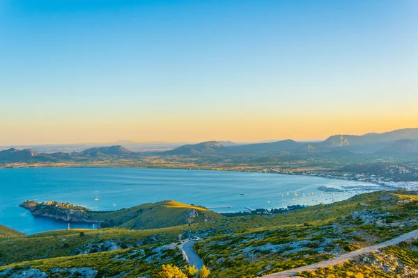 Zonsondergang Van Port Pollensa Pollenca Baai Mallorca Spai — Stockfoto