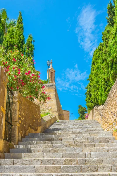 Strmé Schodiště Vedoucí Svatyni Svatého Salvador Arta Mallorca Spai — Stock fotografie