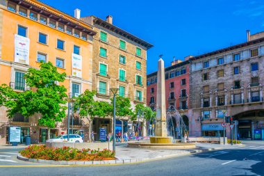 Palma De Mallorca, İspanya, 18 Mayıs 2017: Bir dikilitaş görünümü Placa del rei'joan carles ben içinde tarihi merkezi, Palma de Mallorca, Spai