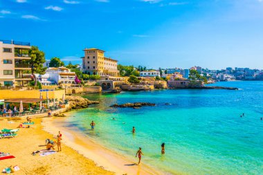 PALMA DE MALLORCA, SPAIN, MAY 27, 2017: Cala Mayor beach at Palma de Mallorca, Spai