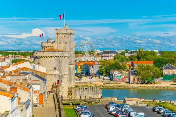 Aerial view of tour de la chaine and tour Saint Nicholas at La Rochelle, Franc