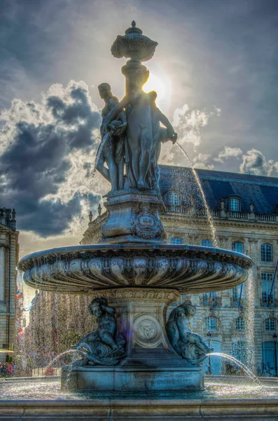 Fuente Place Bourse Burdeos Franc — Foto de Stock