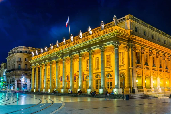 Night view of the national opera in Bordeaux, Franc