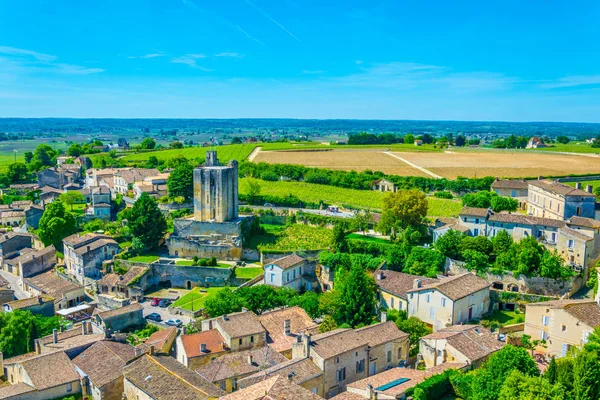 Vista Aérea Del Pueblo Francés Saint Emilion Dominado Por Tour — Foto de Stock