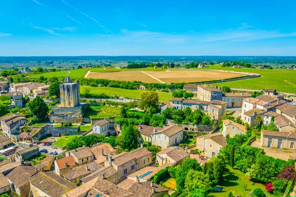 Vista Aérea Del Pueblo Francés Saint Emilion Dominado Por Tour — Foto de Stock