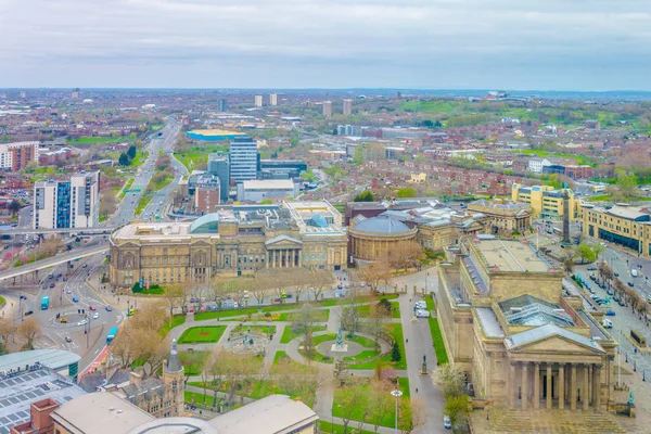 Flygfoto Över Liverpool Inklusive Saint George Hall Walker Art Gallery — Stockfoto