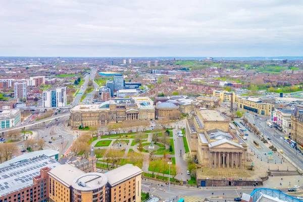 Flygfoto Över Liverpool Inklusive Saint George Hall Walker Art Gallery — Stockfoto