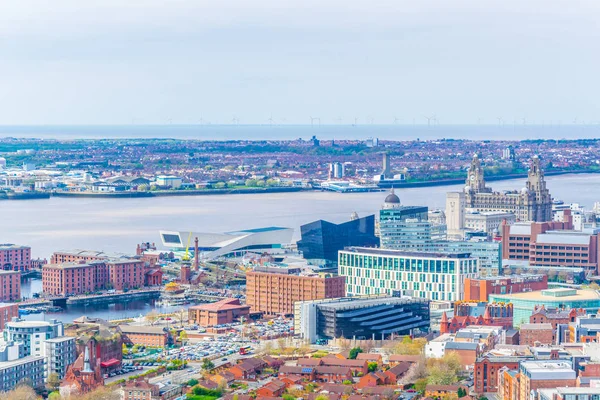 Luchtfoto Van Drie Gratiën Albert Dock Liverpool Englan — Stockfoto