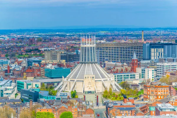 Vista Aérea Liverpool Incluindo Catedral Metropolitana Englan — Fotografia de Stock