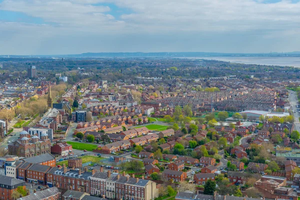 Aerial view of brick houses in Liverpool, Englan