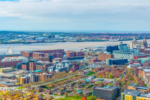 Vista Aérea Três Graças Doca Albert Liverpool Inglaterra — Fotografia de Stock