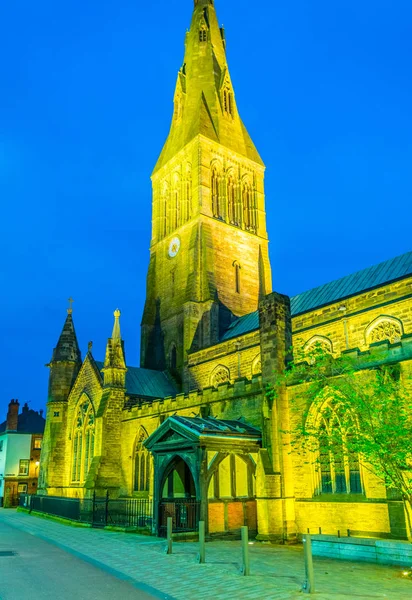 Vista Noturna Catedral Leicester Englan — Fotografia de Stock