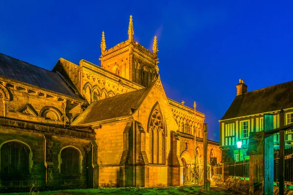 Vista Nocturna Iglesia Santa María Castro Leicester Englan — Foto de Stock