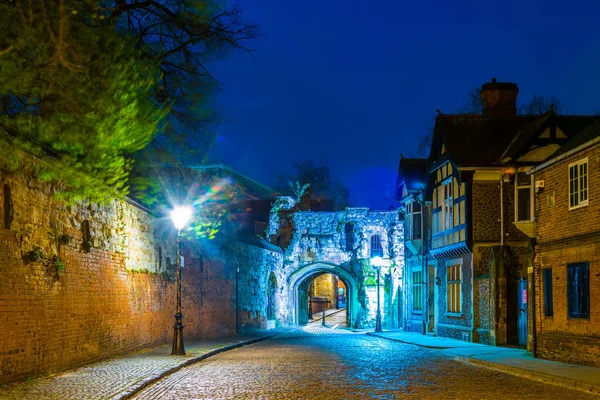 Noční Pohled Prince Rupert Brány Vedoucí Leicester Hrad Svatý Mary — Stock fotografie