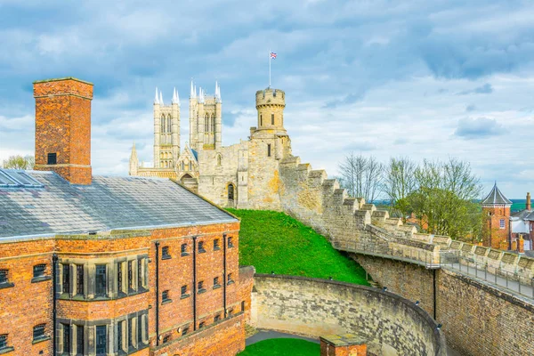 Lincoln Kalesi Englan Sur Üzerinde Görüntülendi Lincoln Cathedral — Stok fotoğraf