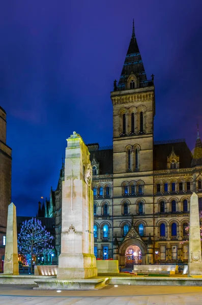 Vista Nocturna Del Ayuntamiento Manchester Englan — Foto de Stock
