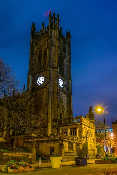 Vista Nocturna Catedral Manchester Englan — Foto de Stock