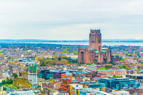 Vista Aérea Liverpool Incluindo Catedral Englan — Fotografia de Stock