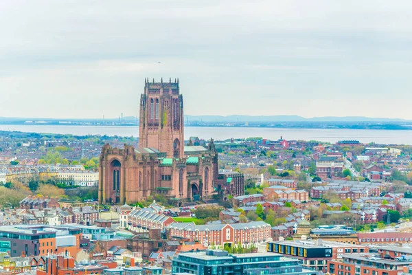 Vedere Aeriană Orașului Liverpool Inclusiv Catedrala Englan — Fotografie, imagine de stoc