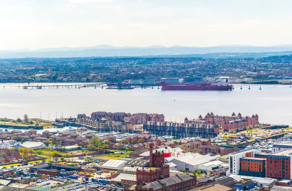 Aerial view of brick houses in Liverpool, Englan