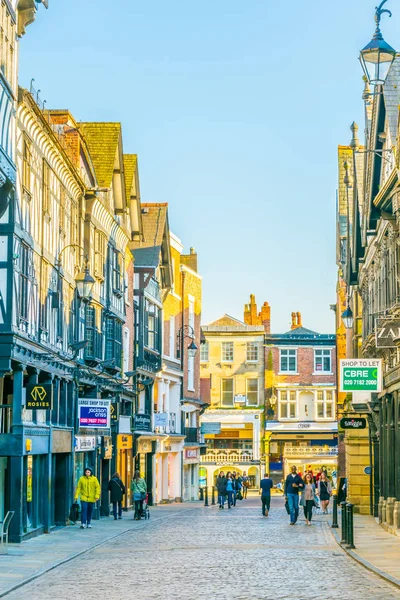 Chester Reino Unido Abril 2017 Casas Tudor Tradicionais Lado Rua — Fotografia de Stock